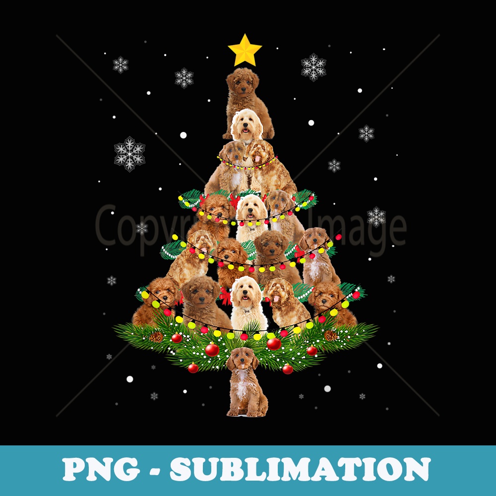 Cockapoo Christmas Tree Cockapoo Santa Hat Lights Xmas - Decorative Sublimation PNG File