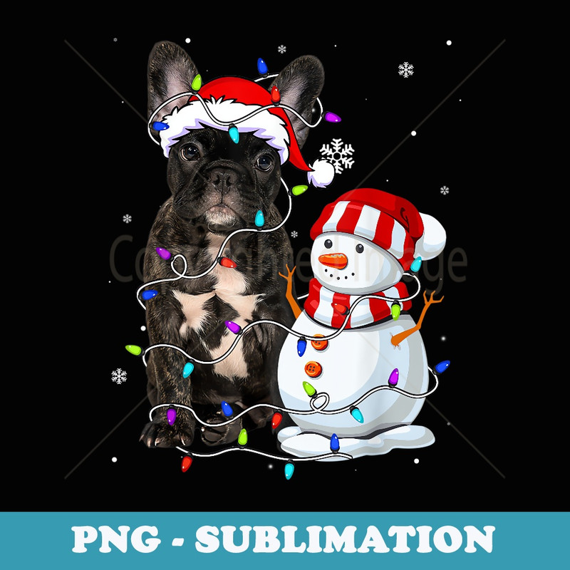 Cute French Bulldog Santa Hat Christmas Light Xmas - Signature Sublimation PNG File