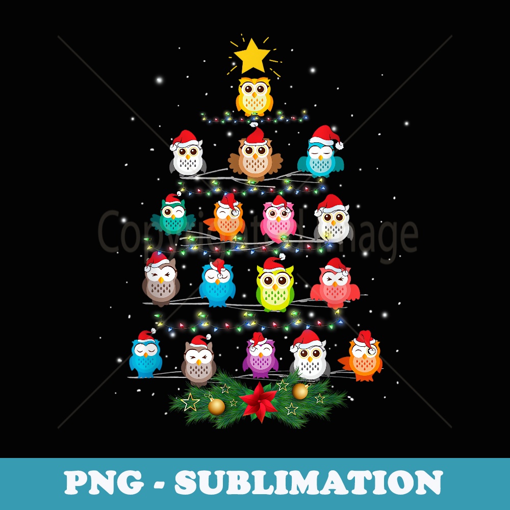 Owl Christmas Tree Lights Xmas Pajama s For Owl Lovers - Premium PNG Sublimation File