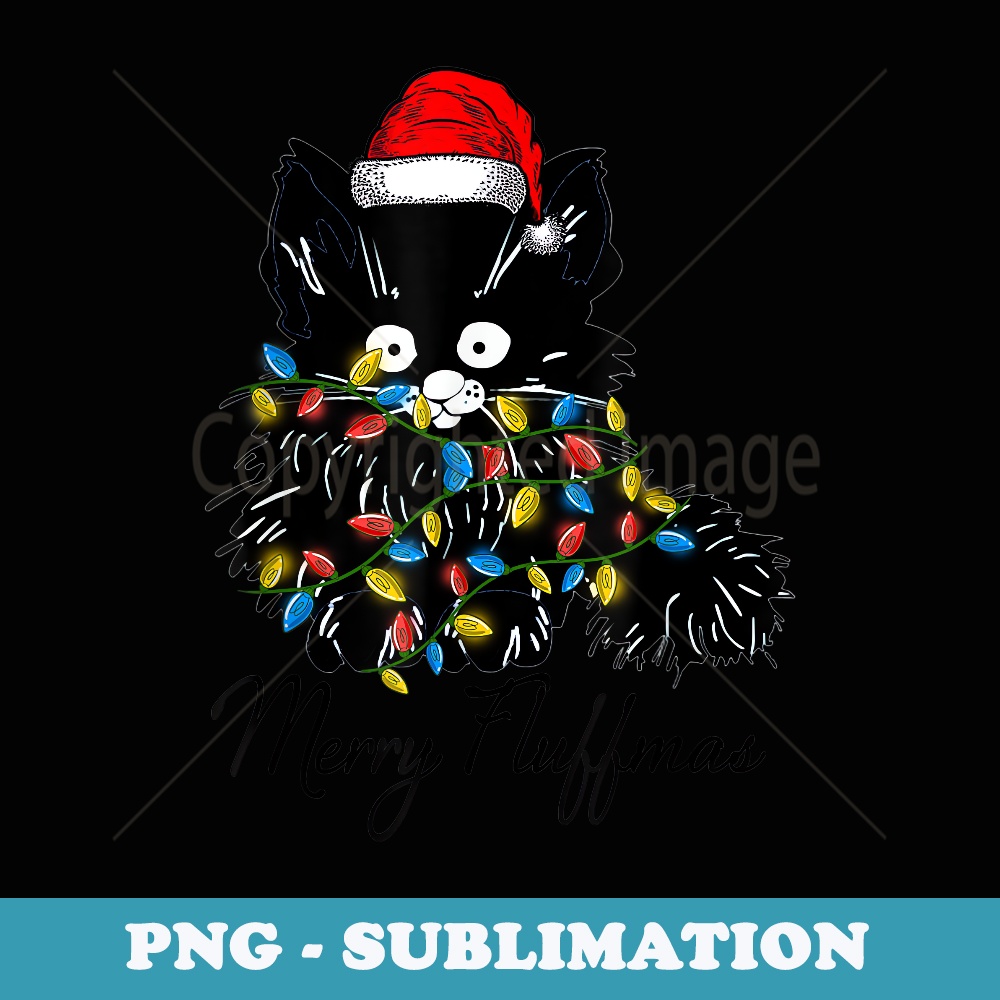 Christmas santa cat fairy lights xmas winter apparel - Sublimation PNG File