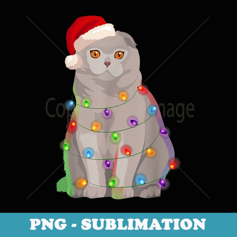 Scottish Fold Cat Christmas Lights Xmas Cat Lover - Instant Sublimation Digital Download