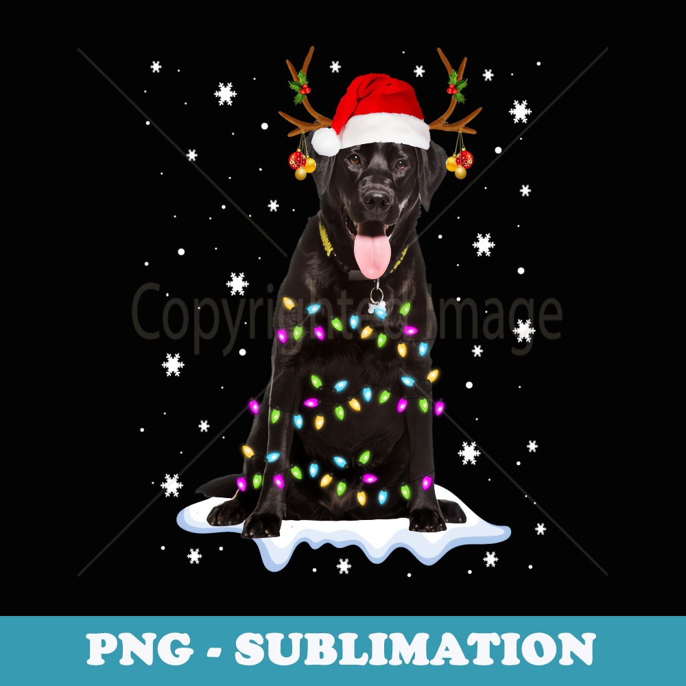 Black Lab Labrador Christmas Tree Light Pajama Dog Xmas - PNG Sublimation Digital Download