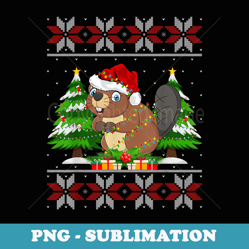 Beaver Christmas Tree Lights Ugly er Santa Beaver Xmas - Aesthetic Sublimation Digital File