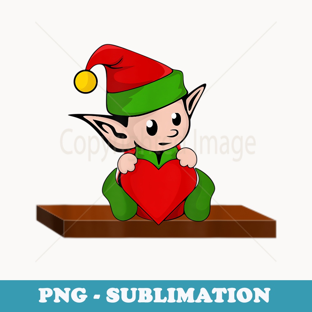 Cute Little Elf Sitting On A Shelf Holding A Heart - Stylish Sublimation Digital Download