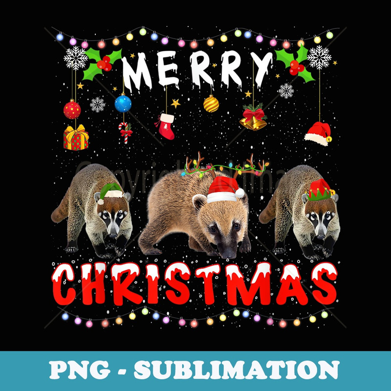 Merry Christmas Coati Xmas Funny Animals Pajama - Retro PNG Sublimation Digital Download
