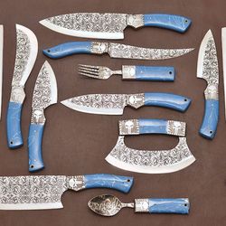 12 pcs handmade chef kitchen knife stainless steel premium quality luxury set with leather sheath..!!!!!!
