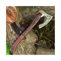 handmade viking axe- functional viking hatchet- ashwood handle - with leather sheath- gift for him- free engraving..