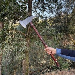 handmade historical functional & sharpened viking axe-fixed blade traditional war axe with leather sheath..