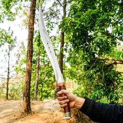 shivapuri short sword tulwar with sheath, handforged in pakistan, sharp functional authentic swords 5160 leaf spring..