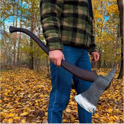 fire firefighter hand forged axe 6.6lb, felling splitting two handed double bit axe..