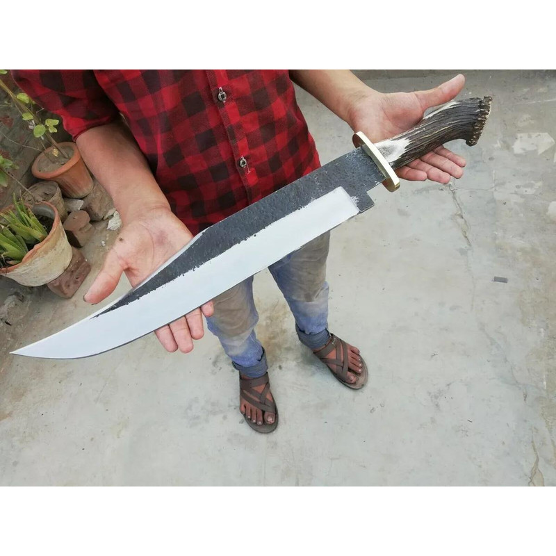 Custom Made Carbon Steel 25 Long Rambo Bowie Knife With Stag Horn Handle 0