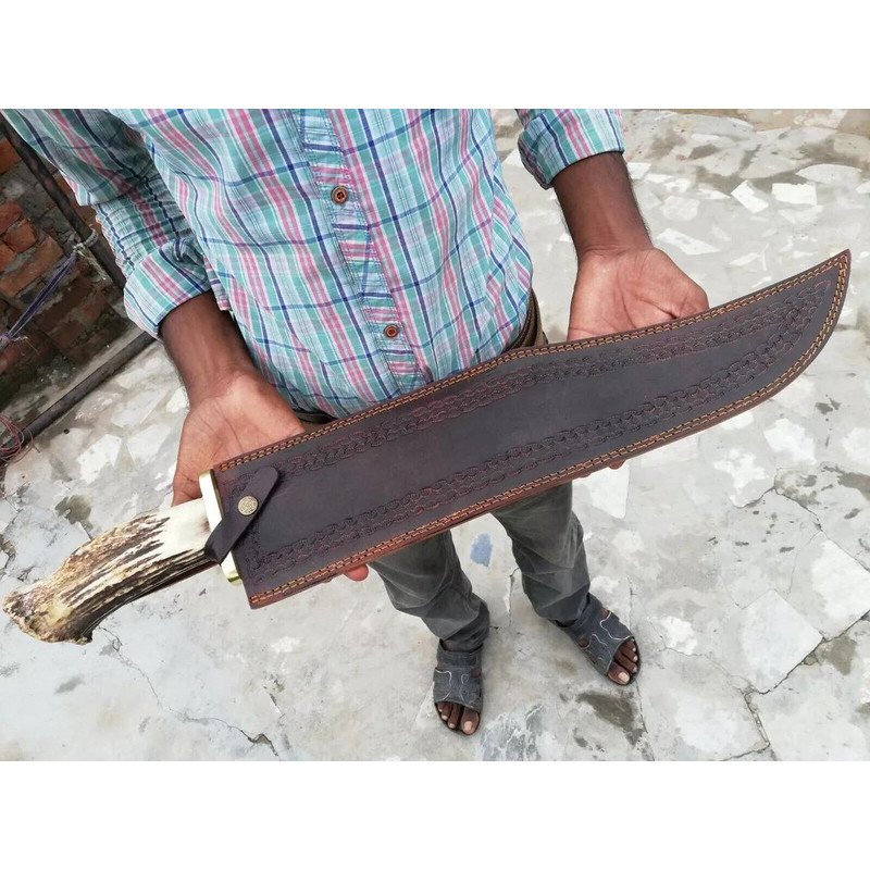 Custom Made Carbon Steel 25 Long Rambo Bowie Knife With Stag Horn Handle 2