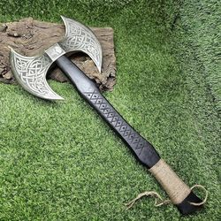 custom gift forged carbon steel viking axe with rose wood shaft, double edge axe