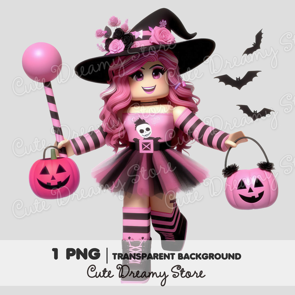 Roblox Halloween Pink Gamer Girl Clipart PNG Transparent Backgound 0