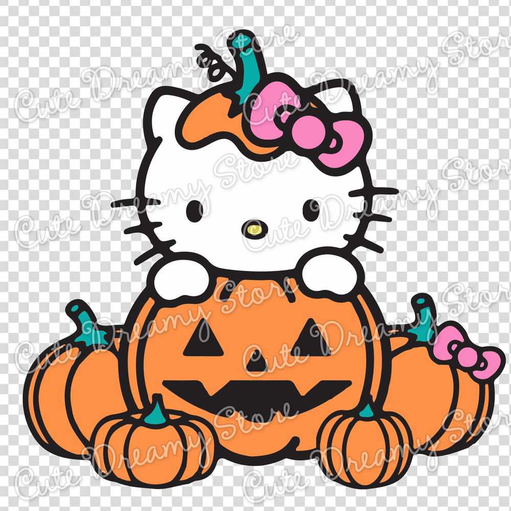 Halloween Pumpkin Hello Kitty Clipart SVG PNG EPS Vector 1
