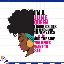 im a june queen i have 3 sides the quite sweet svg, birthday queen black svg, september queen svg png