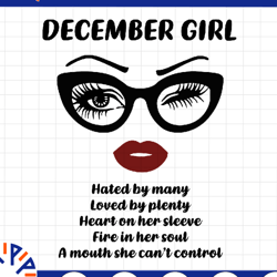 december girl svg, hated by many, loved by plenty, a mouth can't control, woman with glasses svg sublimation