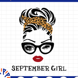 september girl svg, woman with glasses svg, girl with leopard plaid bandana design, september svg, png sublimation