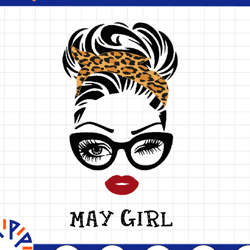 may girl svg, woman with glasses svg, girl with leopard plaid bandana design, may svg, png sublimation