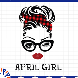april girl svg, woman with glasses svg printable, girl with buffalo plaid bandana design, blink eyes png, april svg, png