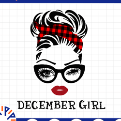 december girl svg, woman with glasses svg printable, girl with buffalo plaid bandana design, blink eyes png, december sv