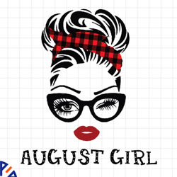august girl svg, woman with glasses svg printable, girl with buffalo plaid bandana design, blink eyes png, august svg, p