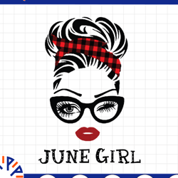 june girl svg, woman with glasses svg printable, girl with buffalo plaid bandana design, blink eyes png, june svg, png s