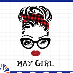 may girl svg, woman with glasses svg printable, girl with buffalo plaid bandana design, blink eyes png, may svg, png sub