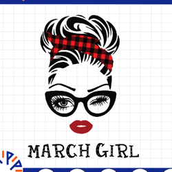 march girl svg, woman with glasses svg printable, girl with buffalo plaid bandana design, blink eyes png, march svg, png