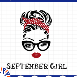 september girl svg, woman with glasses svg printable, girl with bandana design,september svg, png sublimation