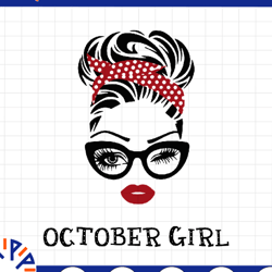 october girl svg, woman with glasses svg printable, girl with bandana design,october svg, png sublimation