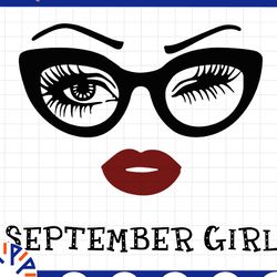 september girl svg, woman with glasses svg printable, girl with bandana design, blink eyes , september svg, sublimation