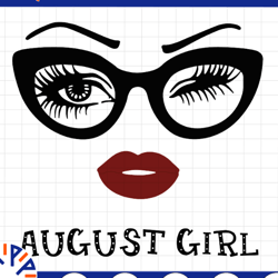 august girl svg, woman with glasses svg printable, girl with bandana design, blink eyes , august svg, sublimation