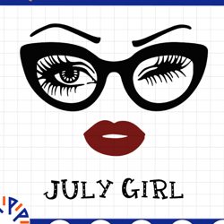 july girl svg, woman with glasses svg printable, girl with bandana design, blink eyes , july svg, sublimation