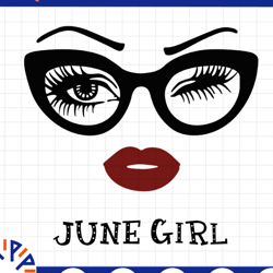 june girl svg, woman with glasses svg printable, girl with bandana design, blink eyes , june svg, sublimation