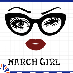march girl svg, woman with glasses svg printable, girl with bandana design, blink eyes , march svg, sublimation