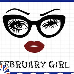 february girl svg, woman with glasses svg printable, girl with bandana design, blink eyes , february svg, sublimation,c