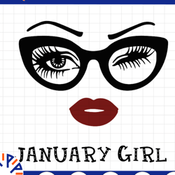 january girl svg, woman with glasses svg printable, girl with bandana design, blink eyes , january svg, sublimation