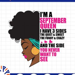 im a september queen i have 3 sides the quite sweet svg, birthday queen black svg, september queen svg png