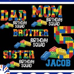 family matching building block birthday png, block toy personalized name and age birthday lego png, digital download