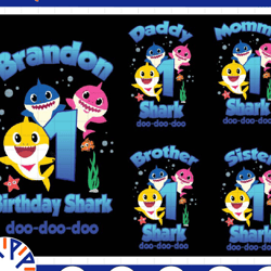 personalized name and age baby shark png, baby shark family birthday png, family matching png, birthday party png digita