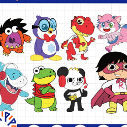 ryans world characters bundle png svg jpg digital downloads, birthday characters png, digital files, kids character svg