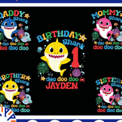 personalized birthday shark birthday boy or girl png, matching family popular birthday png customized any names/ages/co