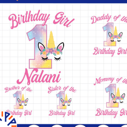 personalization name and age girls unicorn birthday png, personalized family birthday png, mommy and daddy matching png