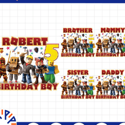 custom name age birthday girl/boy png, roblox kids birthday png, roblox family matching png, roblox digital file png