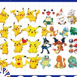 pokemon png file set, pikachu bundle png, pokemon clipart, pikachu png, pokemon layered, pokemon birthday png