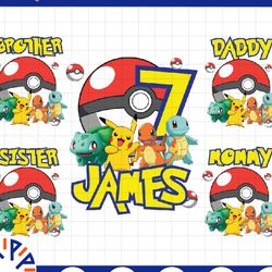personalized name and age pokemon birthday png, custom name,custom age, birthday pokemon png, instant digital download