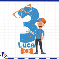 personalized custom blippi birthday file svg, blippi 3rd birthday svg ,personalized birthday name and age