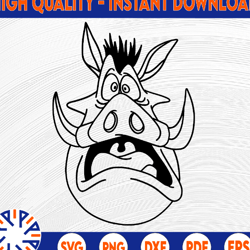 funny pumba face svg, lion king svg, lion king cut file, pumba svg, simba svg, quote svg, disney svg, funny svg, funny