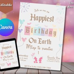 disney magical birthday invitation disney happiest birthday on earth invitation, mickey birthday, minnie birthday